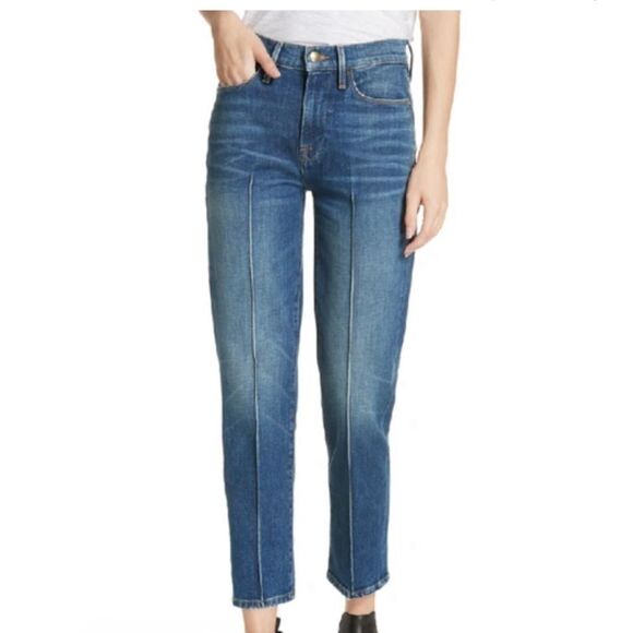 Frame Le Nouveau Straight Jeans Pinktuck Ankle Crop High Rise Boylston- Size 24 - Picture 1 of 10